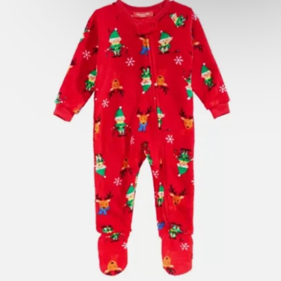Family PJs Macy’s Baby Fleece Christmas Elf Zip Front Footie Pajamas Matching 12 - Picture 1 of 3